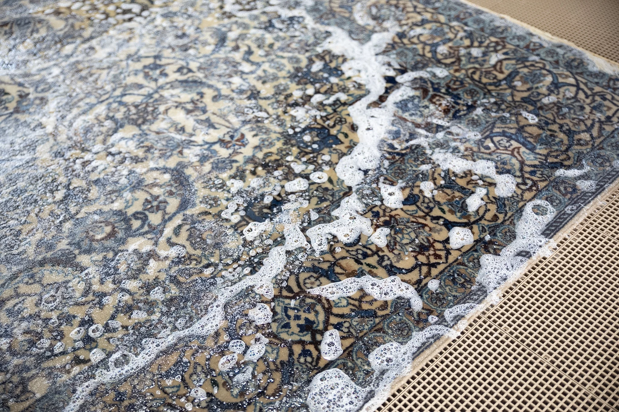 Rug full of water and cleaning chemicals