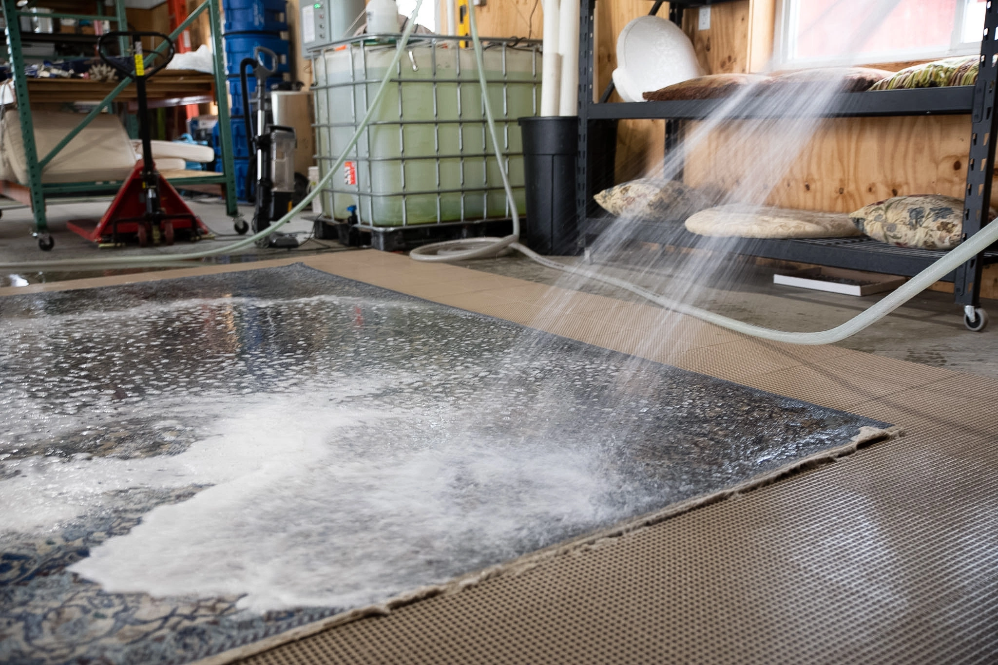 Power washing a rug